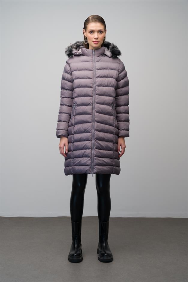 Detachable Fur Hooded Puffer Jacket GREY 6401