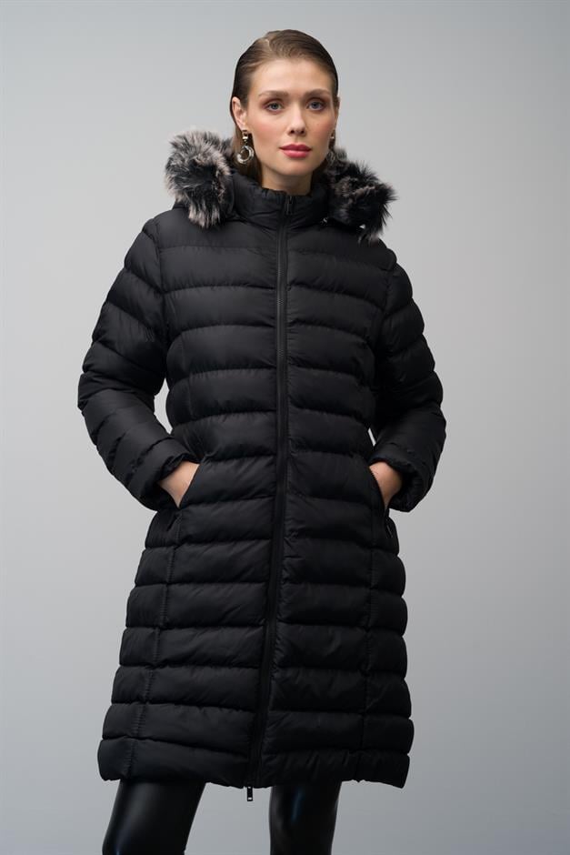 Detachable Fur Hooded Puffer Jacket BLACK 6401