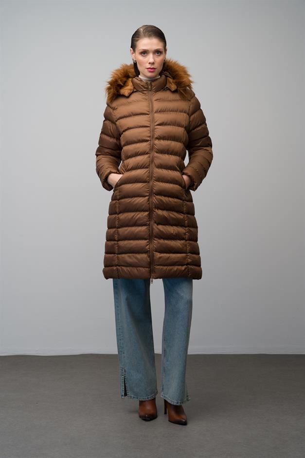 Detachable Fur Hooded Puffer Jacket CAMEL 6401