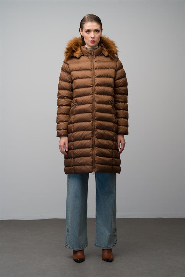 Detachable Fur Hooded Puffer Jacket CAMEL 6401