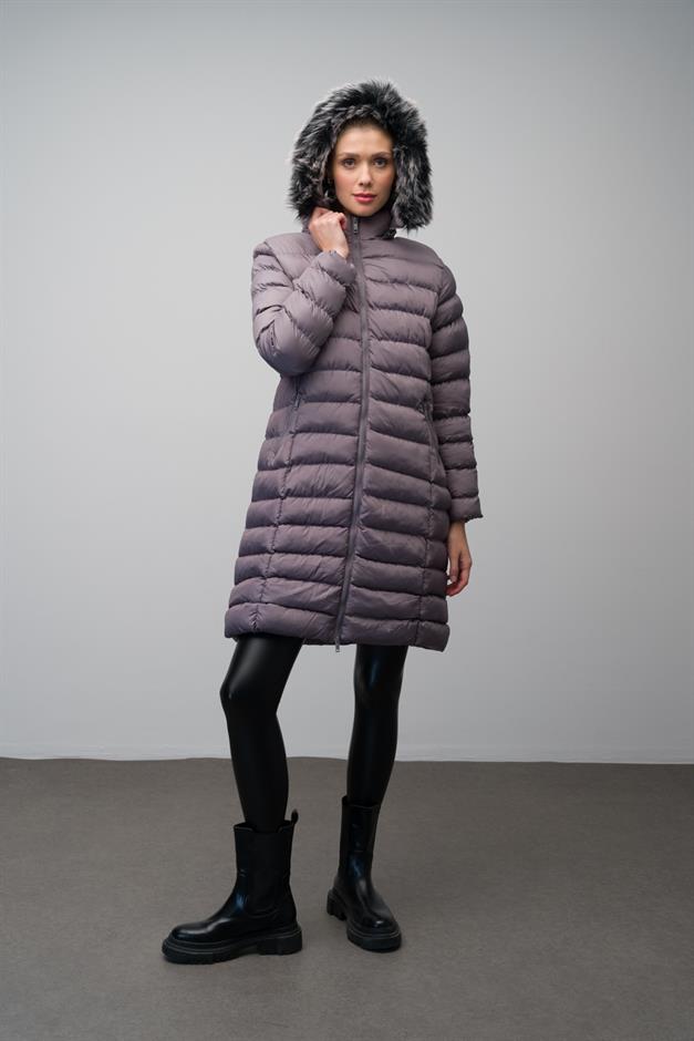 Detachable Fur Hooded Puffer Jacket GREY 6401
