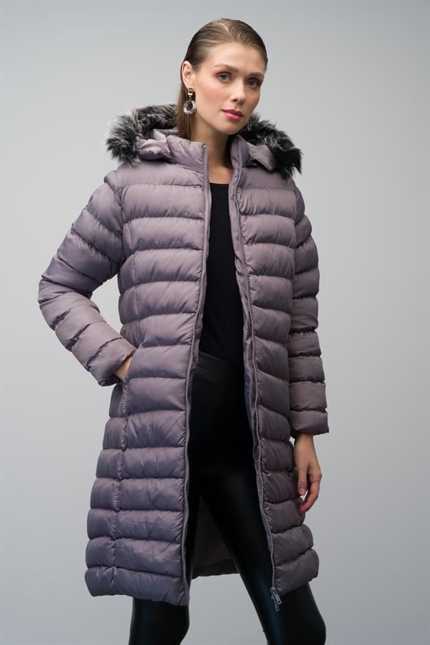 Detachable Fur Hooded Puffer Jacket GREY 6401
