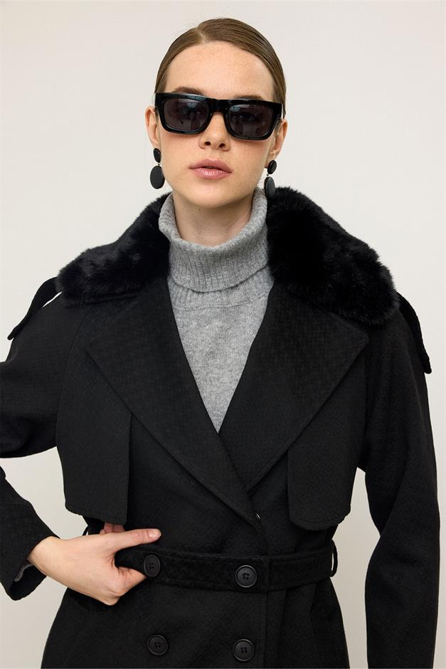معطف من الفرو القابل للإزالة بتصميم ذاتي، إصدار محدود أسود 3127