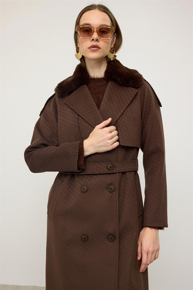 معطف من الفرو القابل للإزالة بتصميم ذاتي، إصدار محدود قهوة 3127