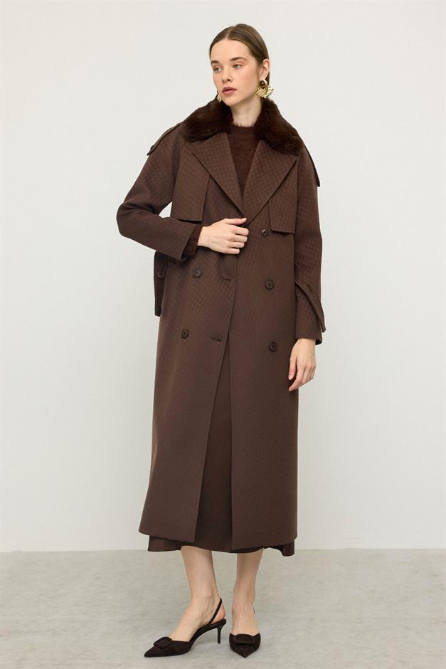 معطف من الفرو القابل للإزالة بتصميم ذاتي، إصدار محدود قهوة 3127