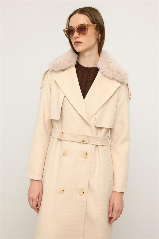 معطف من الفرو القابل للإزالة بتصميم ذاتي، إصدار محدود كريم 3127