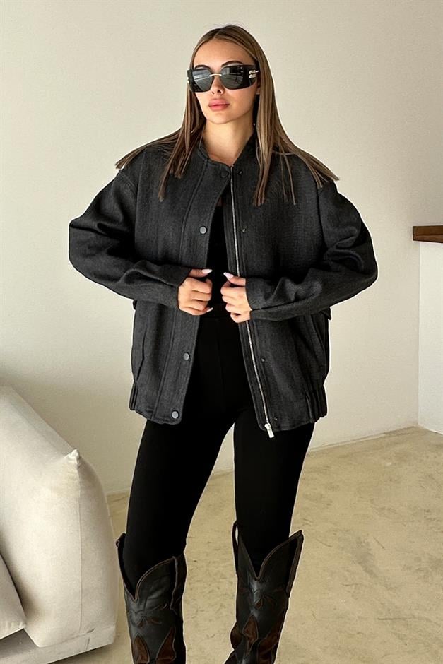 Herringbone Bomber Cashmere Jacket with Snap Detail HARD COAL 8275