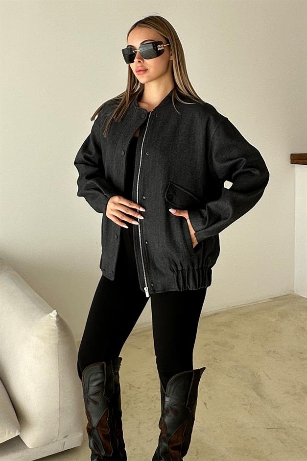 Herringbone Bomber Cashmere Jacket with Snap Detail HARD COAL 8275