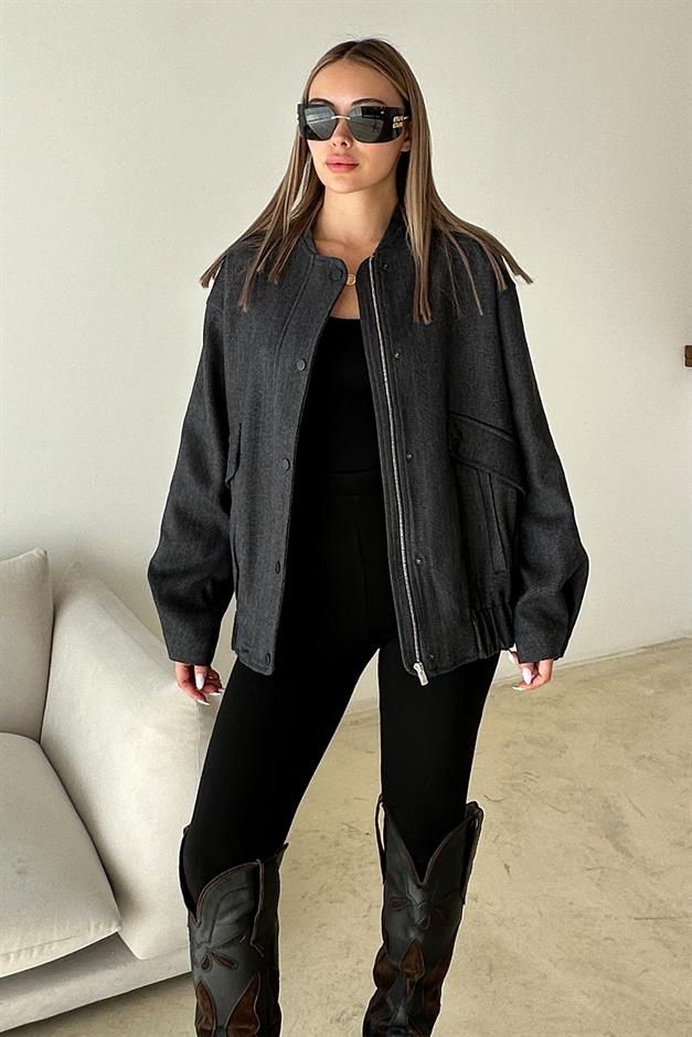 Herringbone Bomber Cashmere Jacket with Snap Detail HARD COAL 8275