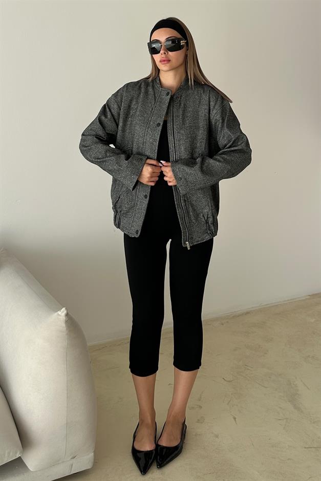 Bomber Cashmere Jacket with Snap Detail GREY 8276
