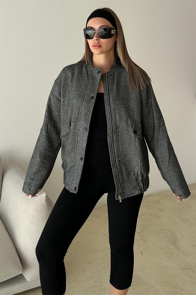 Bomber Cashmere Jacket with Snap Detail GREY 8276