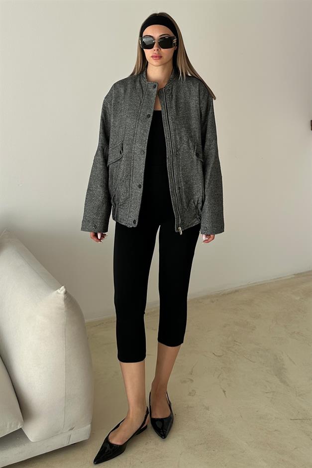 Bomber Cashmere Jacket with Snap Detail GREY 8276