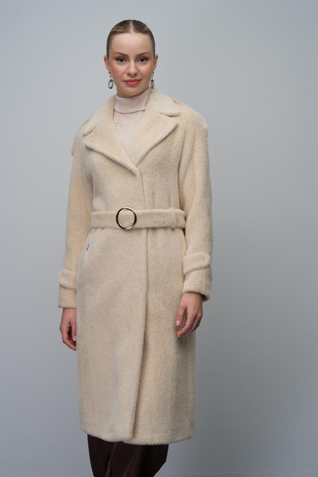 معطف أنجورا بمظهر أنيق مع قفل بزر كبس وكتاف وإكسسوارات سلسلة يفعل 3074