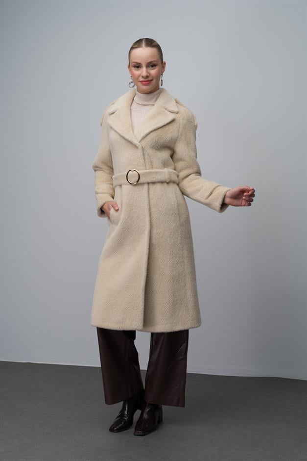 معطف أنجورا بمظهر أنيق مع قفل بزر كبس وكتاف وإكسسوارات سلسلة يفعل 3074