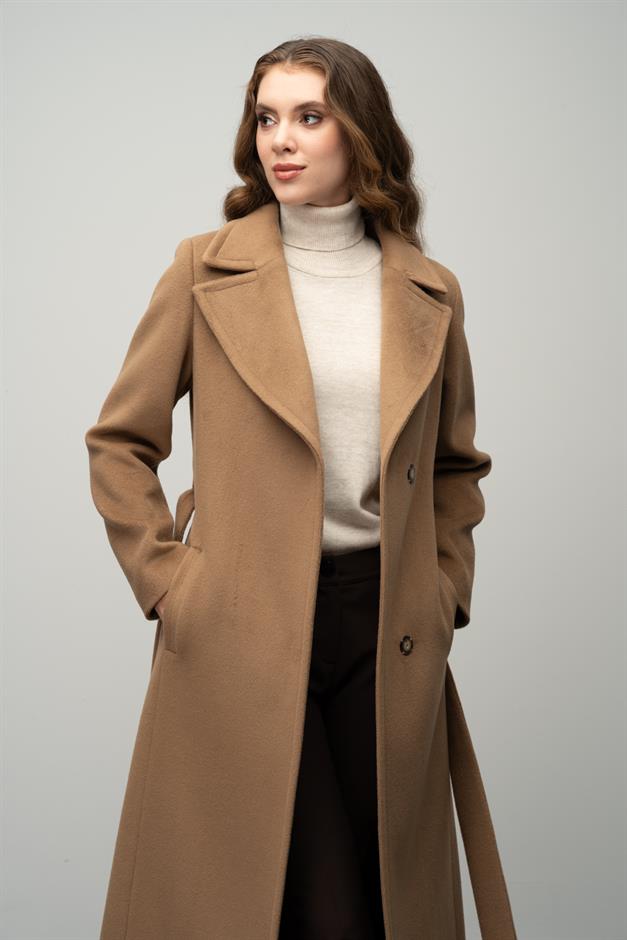 Snap-Front Waist-Tied Exclusive Coat K. KAMEL 3057