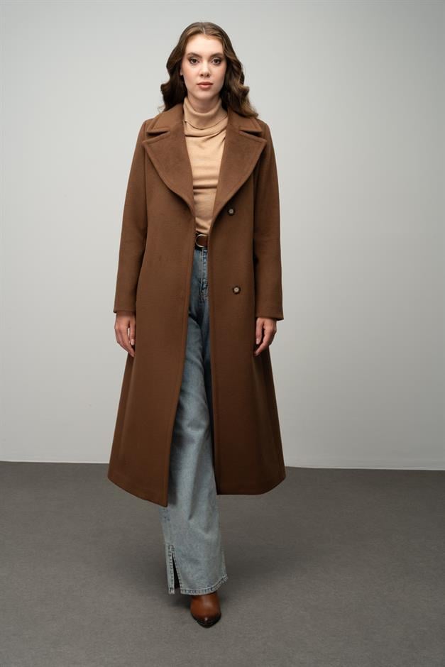 Snap-Front Waist-Tied Exclusive Coat TOBACCO 3057