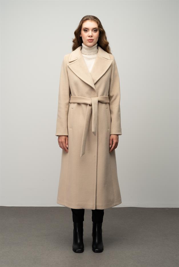 Snap-Front Waist-Tied Exclusive Coat IVORY 3057