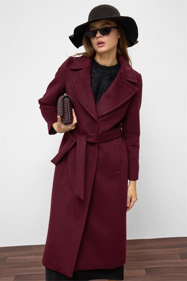 معطف حصري برباط على الخصر مزود بزر كبس أمامي دامسون 3057