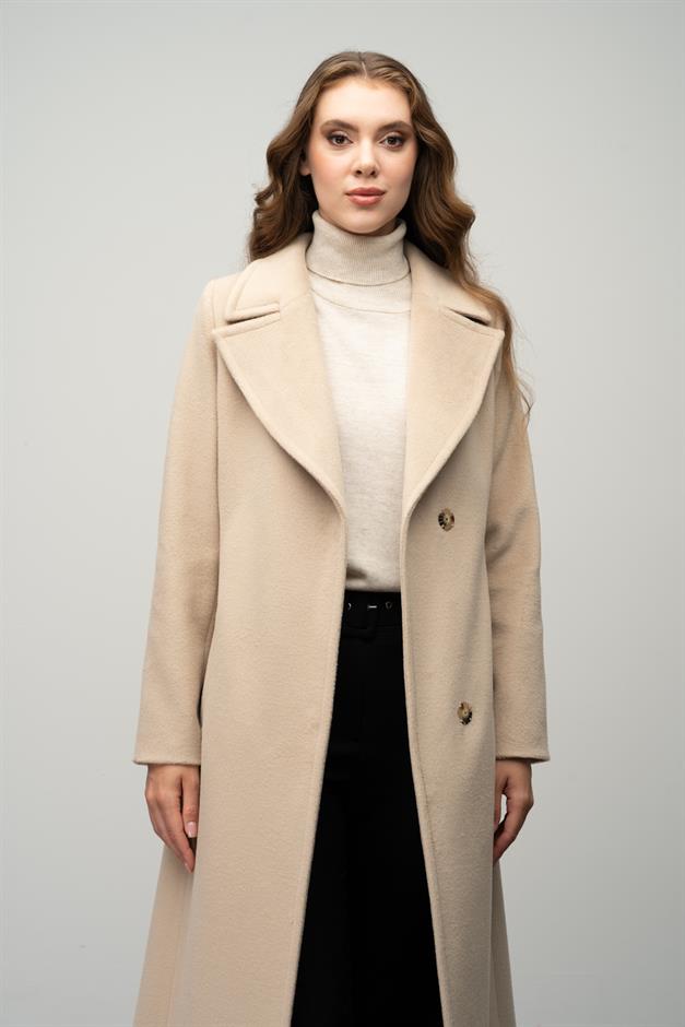 Snap-Front Waist-Tied Exclusive Coat IVORY 3057