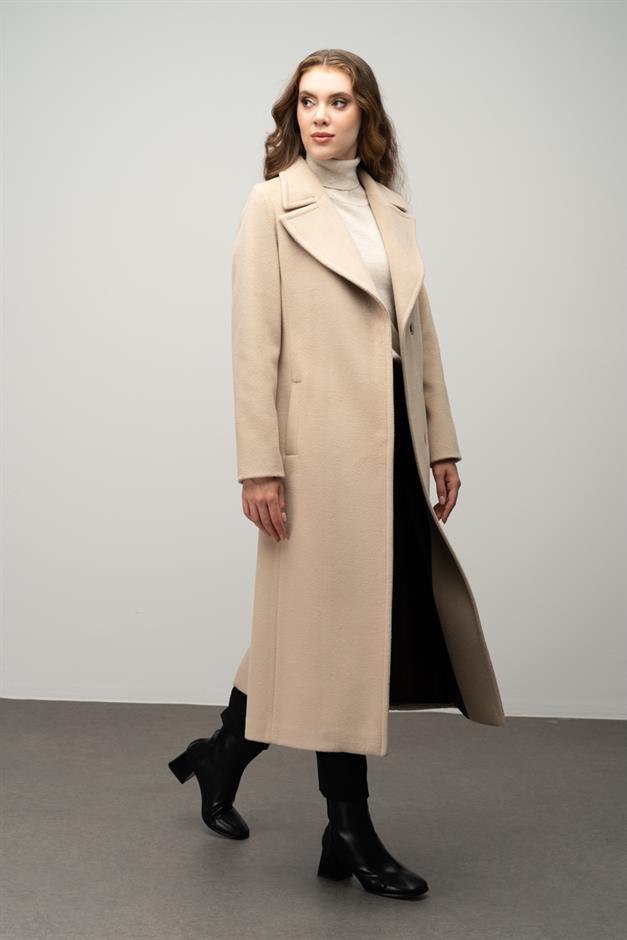 Snap-Front Waist-Tied Exclusive Coat IVORY 3057
