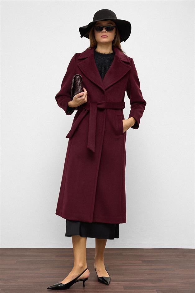 معطف حصري برباط على الخصر مزود بزر كبس أمامي دامسون 3057