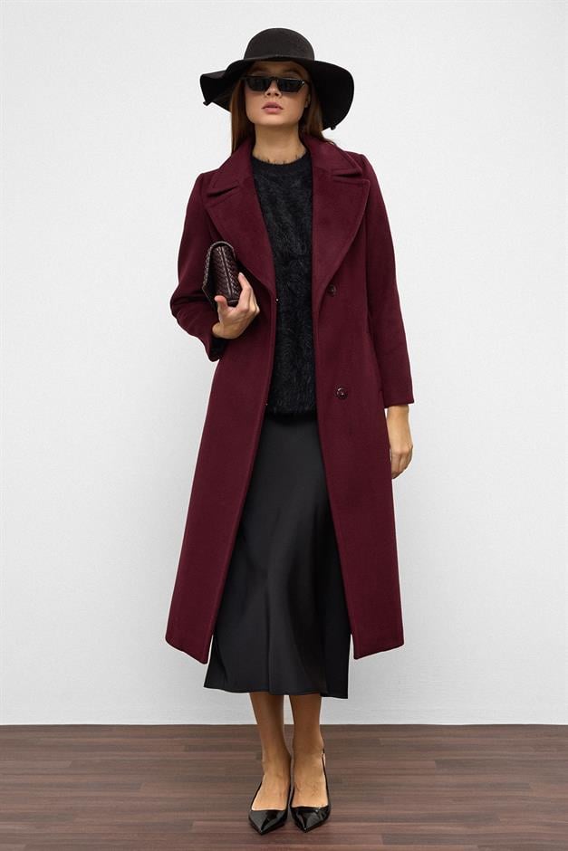 معطف حصري برباط على الخصر مزود بزر كبس أمامي دامسون 3057