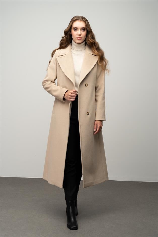 Snap-Front Waist-Tied Exclusive Coat IVORY 3057
