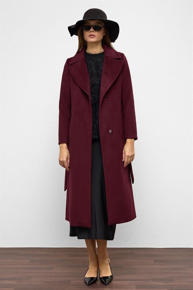 معطف حصري برباط على الخصر مزود بزر كبس أمامي دامسون 3057