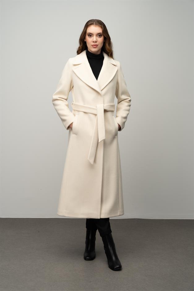 Snap-Front Waist-Tied Exclusive Coat IVORY 3057