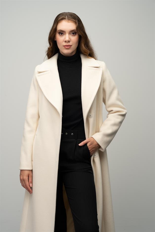 Snap-Front Waist-Tied Exclusive Coat IVORY 3057