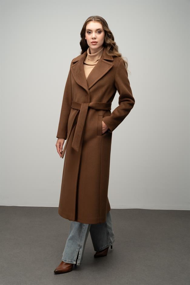 Snap-Front Waist-Tied Exclusive Coat TOBACCO 3057