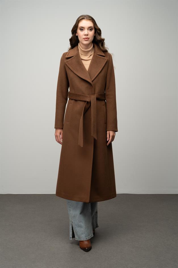 Snap-Front Waist-Tied Exclusive Coat TOBACCO 3057