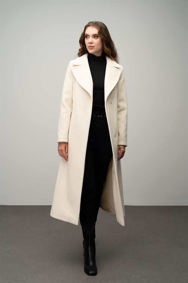 Snap-Front Waist-Tied Exclusive Coat IVORY 3057