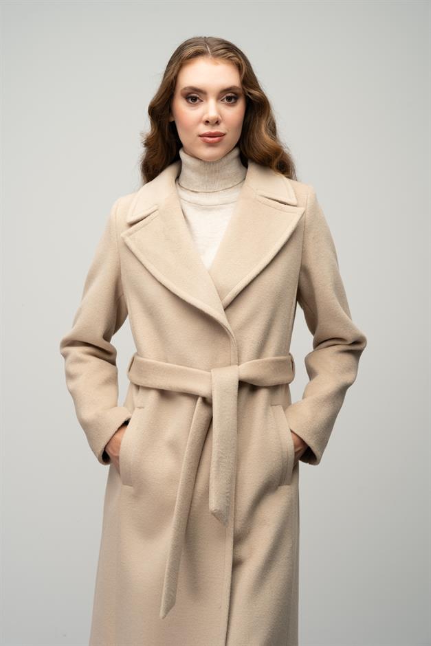 Snap-Front Waist-Tied Exclusive Coat IVORY 3057