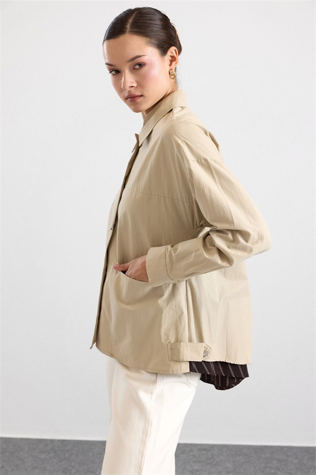 Çıt Çıt Kapamalı Garni Detaylı Spor Ceket BEJ 8293