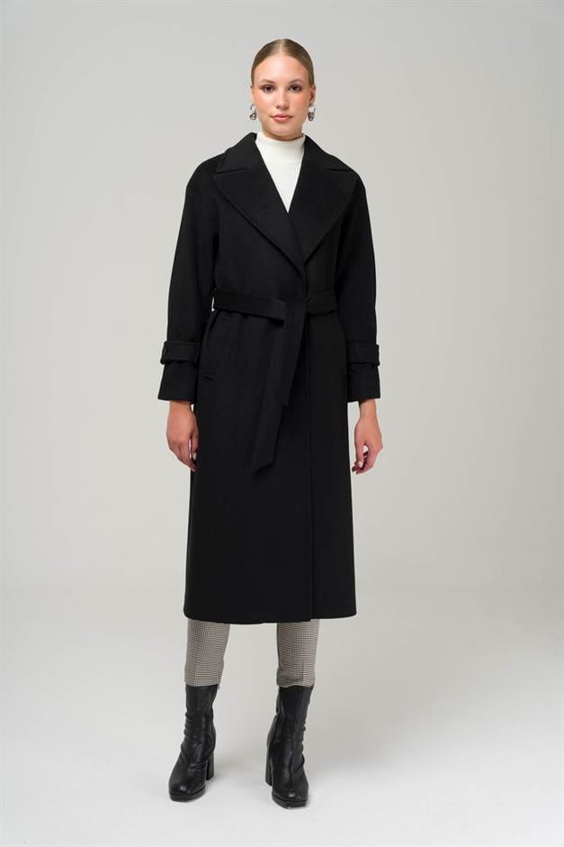 Snap-Front Closure, Low Sleeve, Oversize Coat BLACK 3933