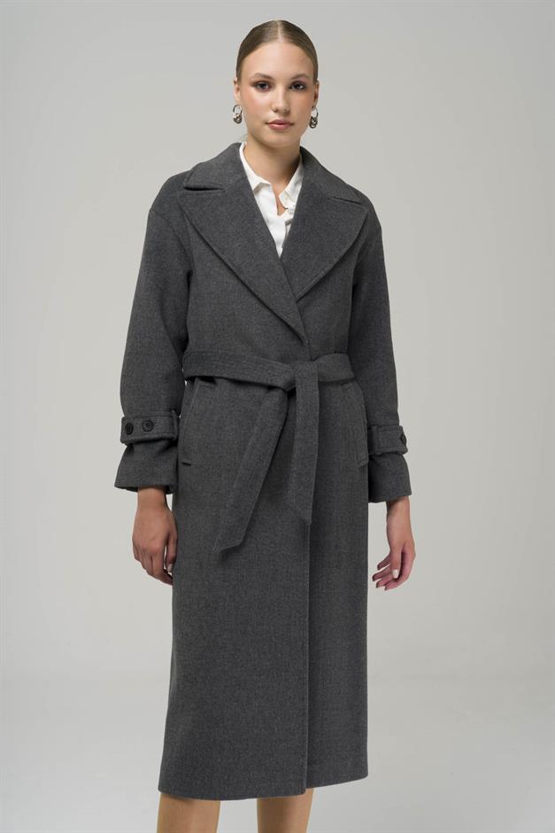 Snap-Front Closure, Low Sleeve, Oversize Coat DARK GREY 3933