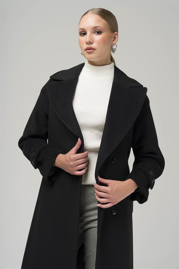 Snap-Front Closure, Low Sleeve, Oversize Coat BLACK 3933