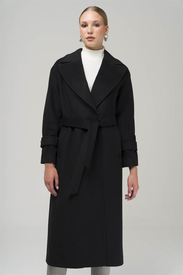 Snap-Front Closure, Low Sleeve, Oversize Coat BLACK 3933