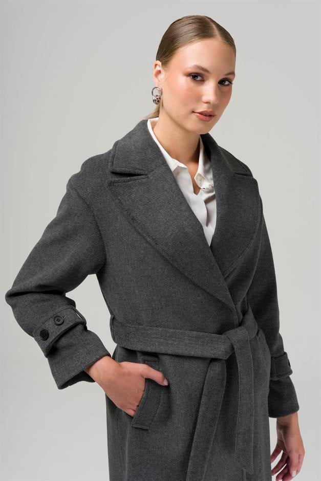 Snap-Front Closure, Low Sleeve, Oversize Coat DARK GREY 3933