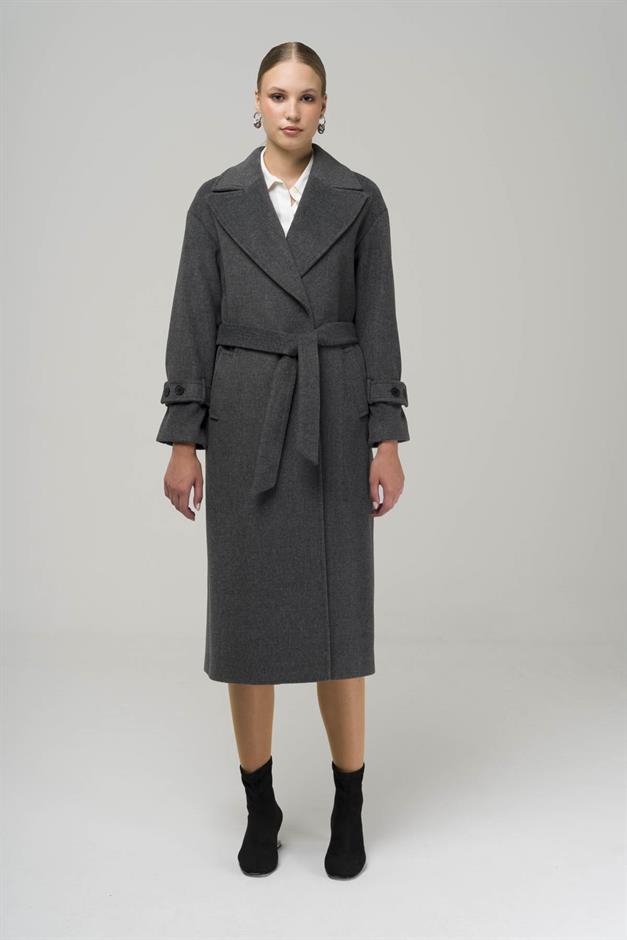 Snap-Front Closure, Low Sleeve, Oversize Coat DARK GREY 3933