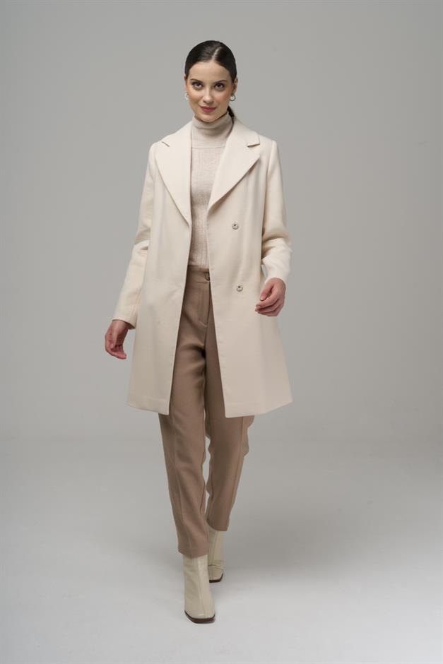 Double-breasted Coat with Snap Closure IVORY 3957
