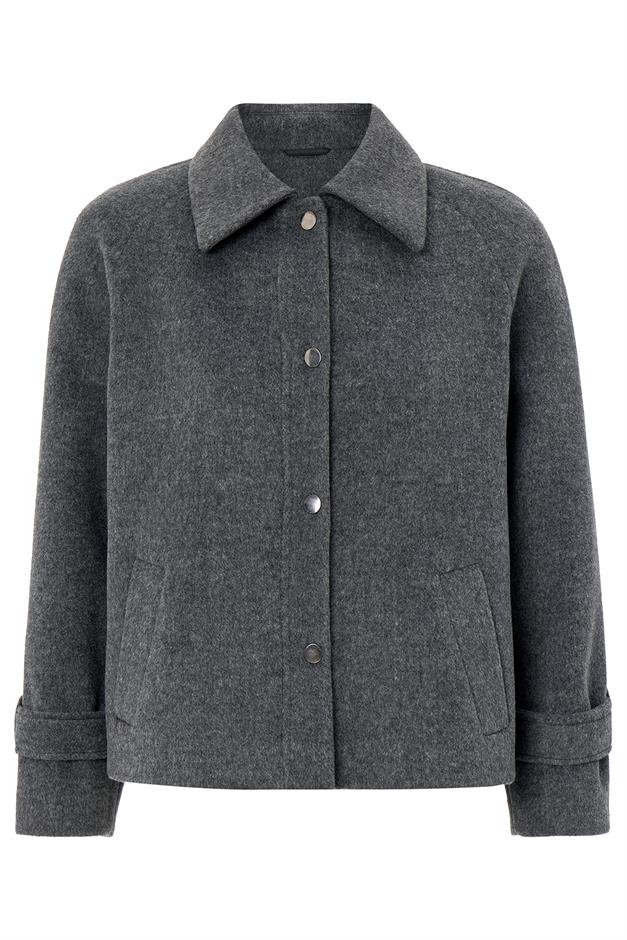 Çıt Çıt Kapamalı Pat Detaylı Kısa Kaban KOYU GRİ 3163