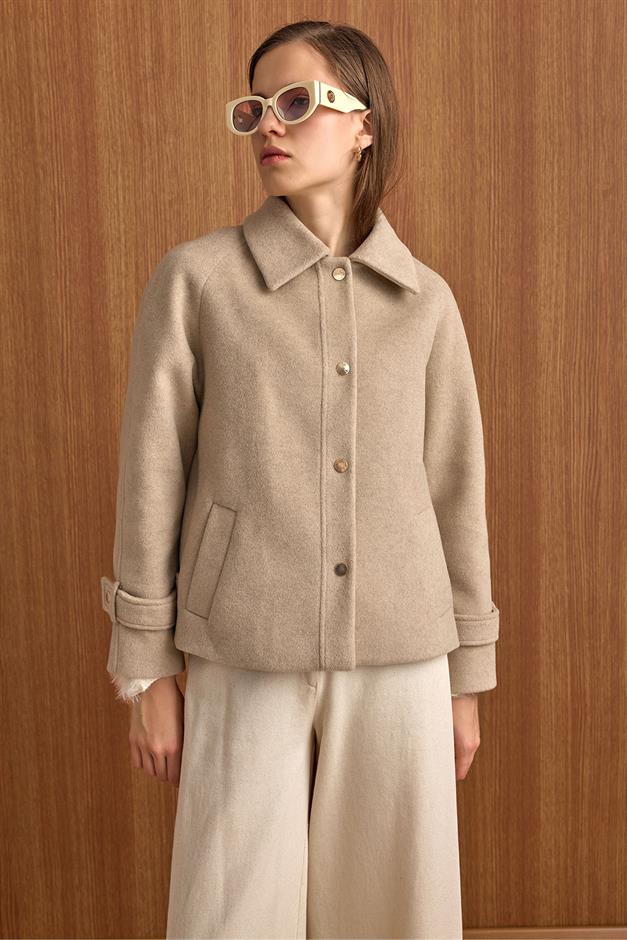 Çıt Çıt Kapamalı Pat Detaylı Kısa Kaban TAŞ 3163