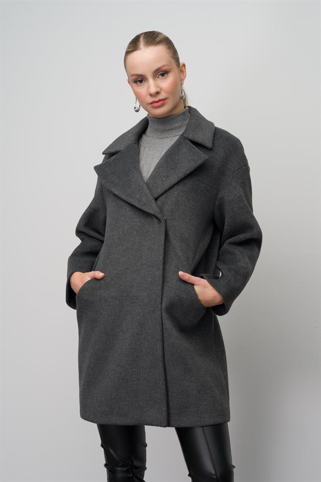 Casual Plus Size Coat with Snap Closure DARK GREY 3080
