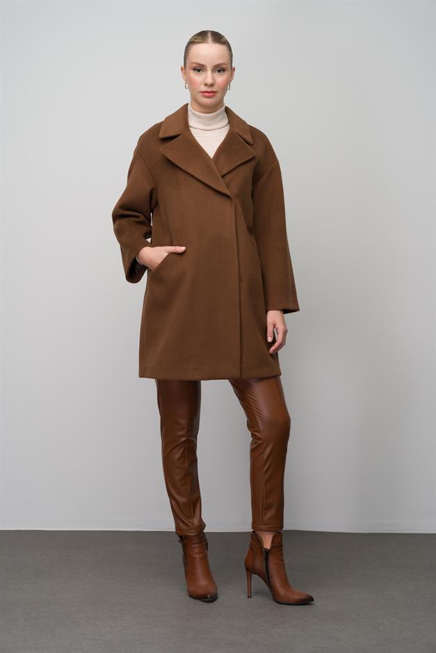 Casual Plus Size Coat with Snap Closure TOBACCO 3080