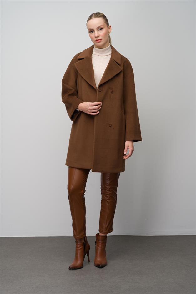 Casual Plus Size Coat with Snap Closure TOBACCO 3080