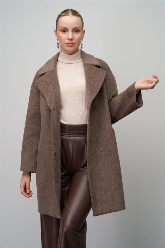 Casual Plus Size Coat with Snap Closure LATTE 3080
