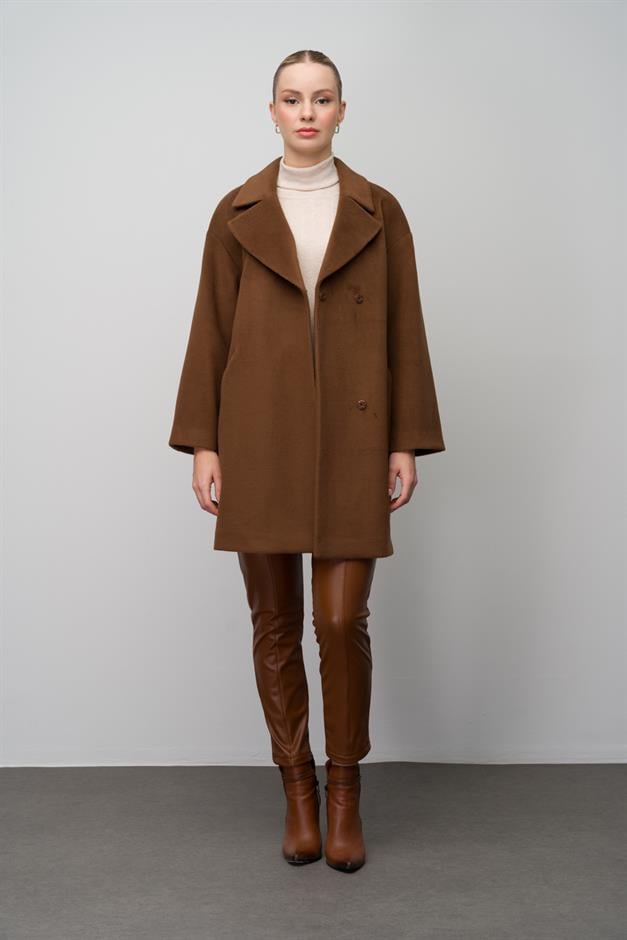 Casual Plus Size Coat with Snap Closure TOBACCO 3080