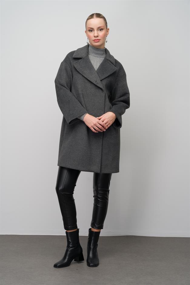 Casual Plus Size Coat with Snap Closure DARK GREY 3080